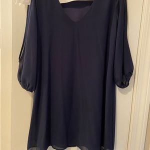 Lulus navy blue size medium short dress chiffon with cut out sleeves and slip